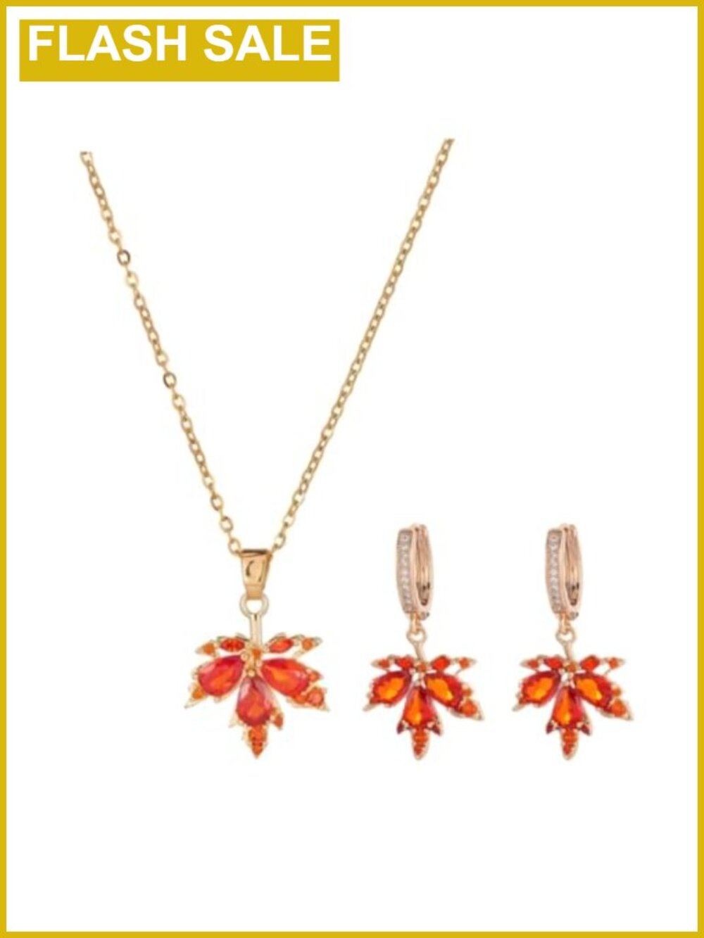 Crystal Maple Leaf Necklace Earrings Set Rhinestone Fall Thanksgiving Jewelry
